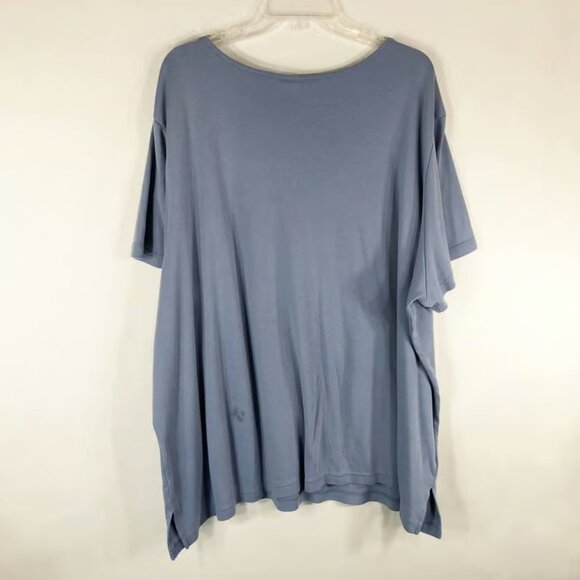 Roamans Plus Size 4X Top Blue Short Sleeve V Neck Stretch Blouse Casual - Picture 3 of 3